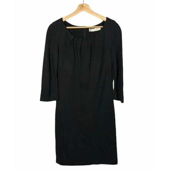 Trina Turk Black Long Sleeve Pleated Neckline A-Line Shift Dress 4 - Picture 1 of 11
